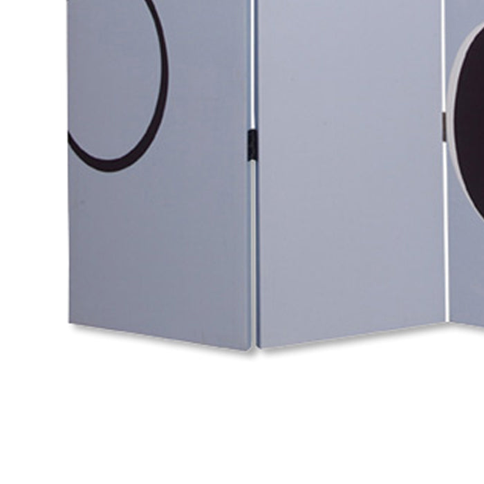 3 Panel Room Divider with Overlapping Circles Pattern, Black and Gray