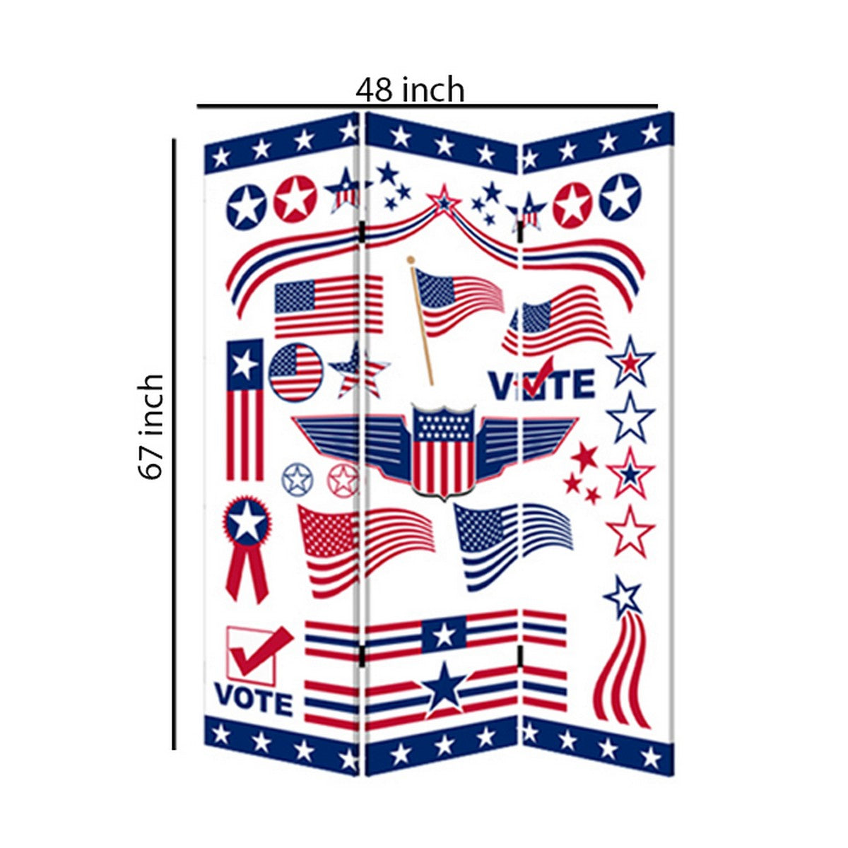 3 Panel American Flag Print Foldable Room Divider, Multicolor