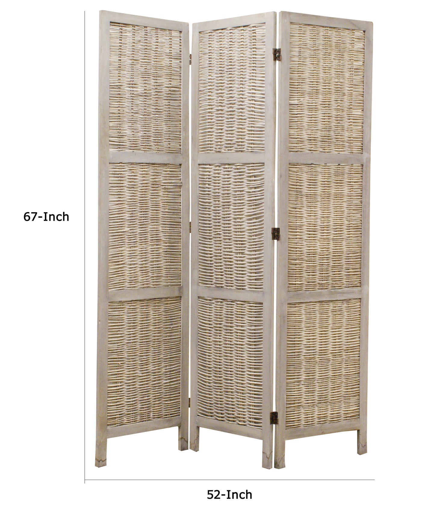 Cottage Style 3 Panel Room Divider with Willow Weaving, Gray