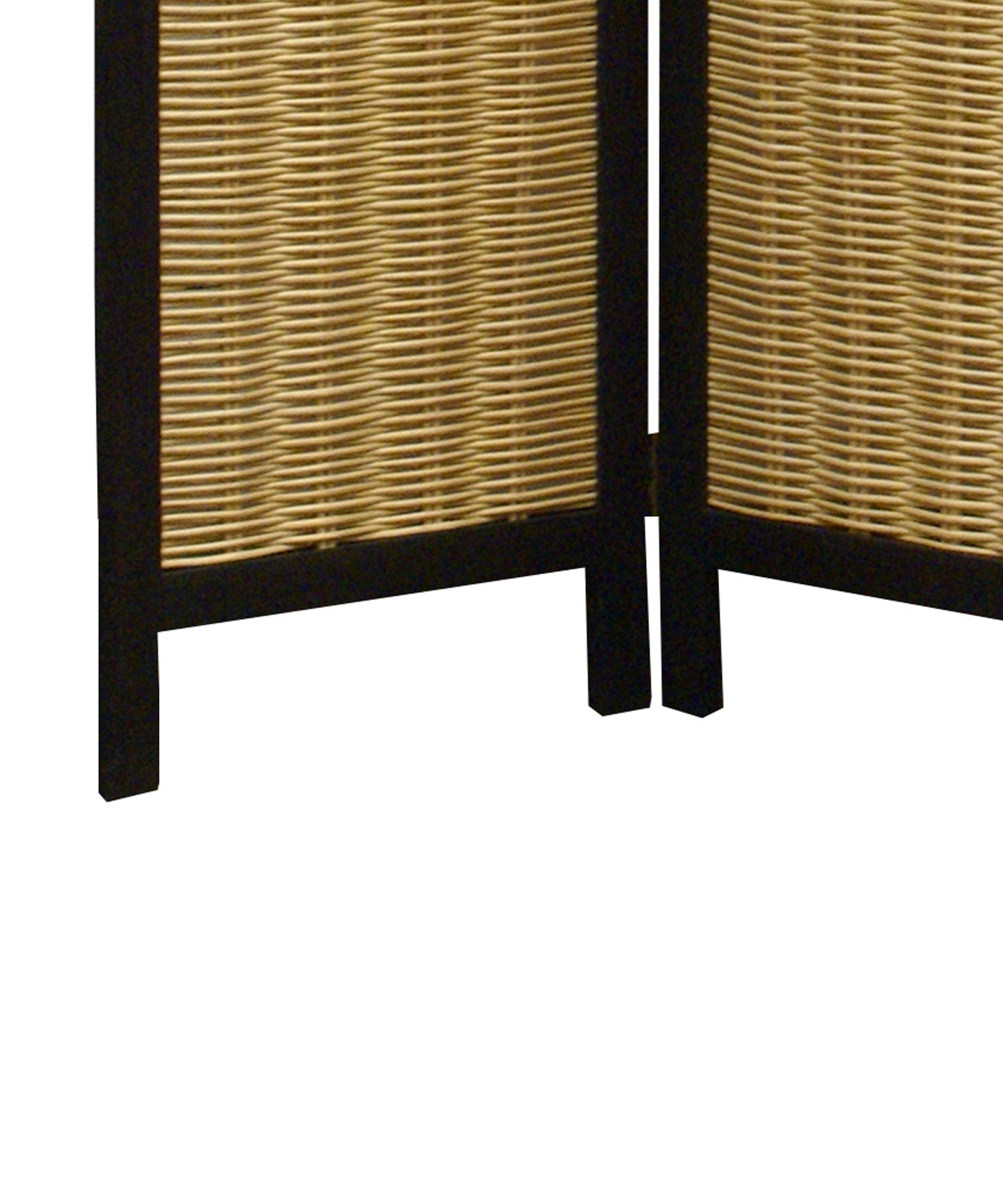 Cottage Style 3 Panel Room Divider with Willow Weaving, Black and Brown