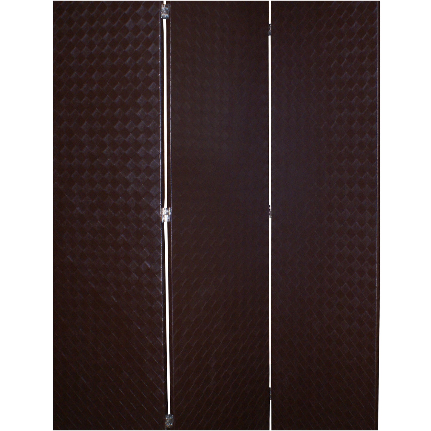 3 Panel Faux Leather Covered Room Divider with Criss Cross Design, Brown