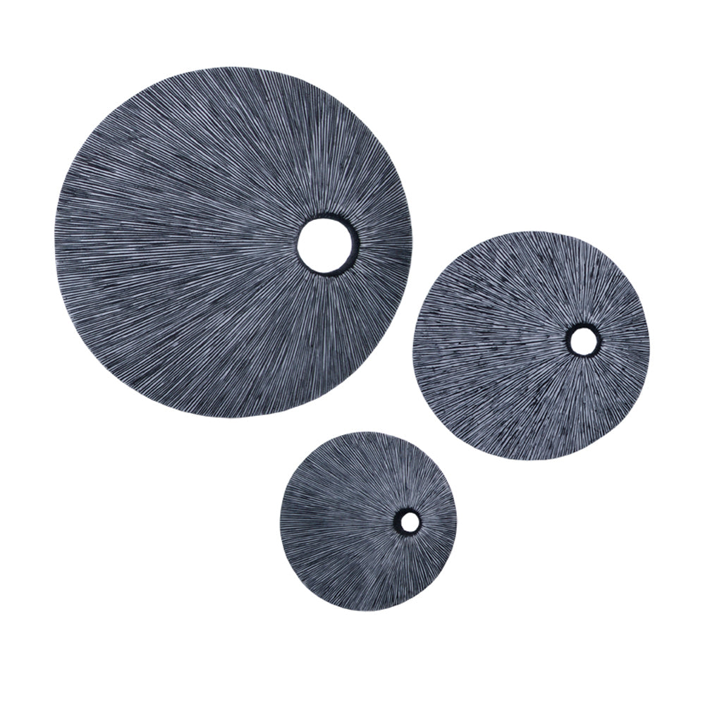 Ribbed Round Sandstone Wall Decor With Cut Out Near The Edge Small Gray