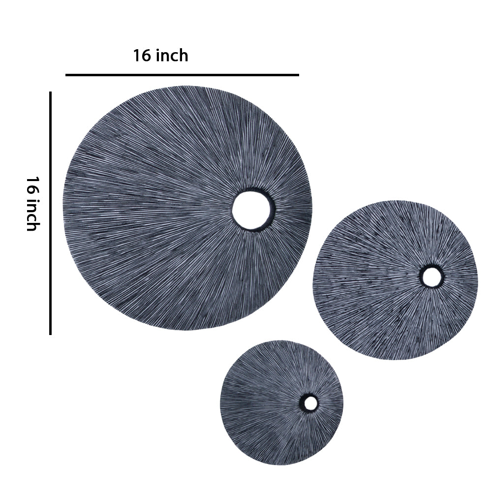 Ribbed Round Sandstone Wall Decor With Cut Out Near The Edge Small Gray