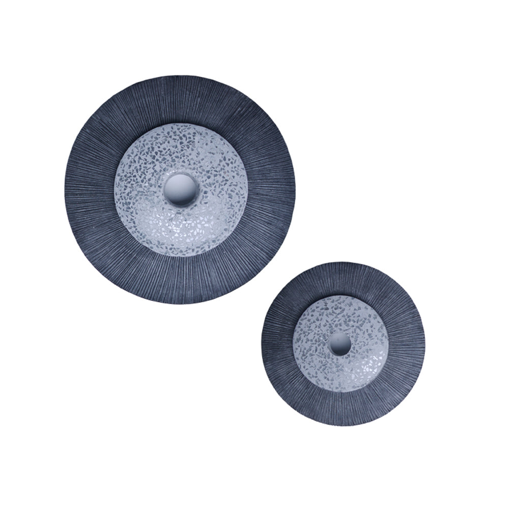 Round Dual Layer Glass And Sandstone Wall Decor Large Gray