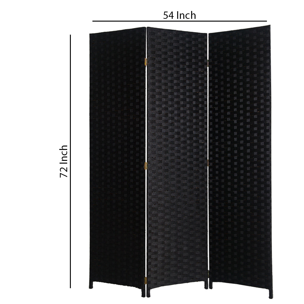 Wooden Foldable 3 Panel Room Divider with Streamline Design, Black