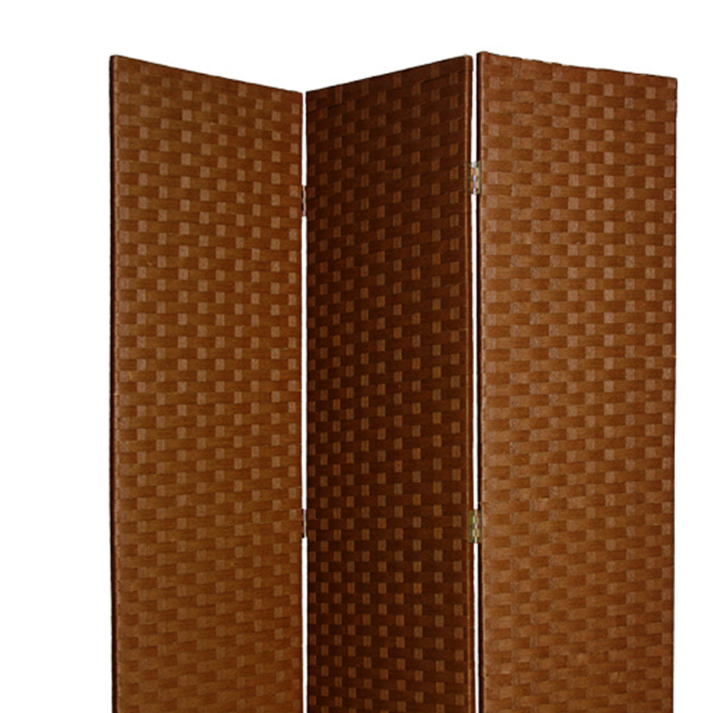Wooden Foldable 3 Panel Room Divider with Streamline Design, Dark Brown
