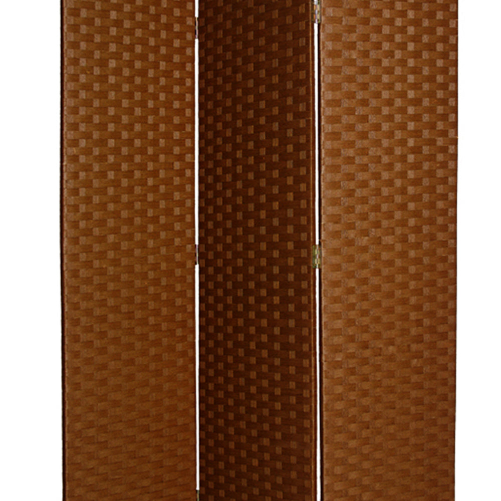 Wooden Foldable 3 Panel Room Divider with Streamline Design, Dark Brown