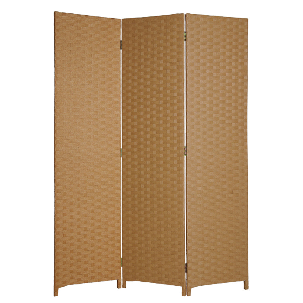 Wooden Foldable 3 Panel Room Divider with Streamline Design, Light Brown