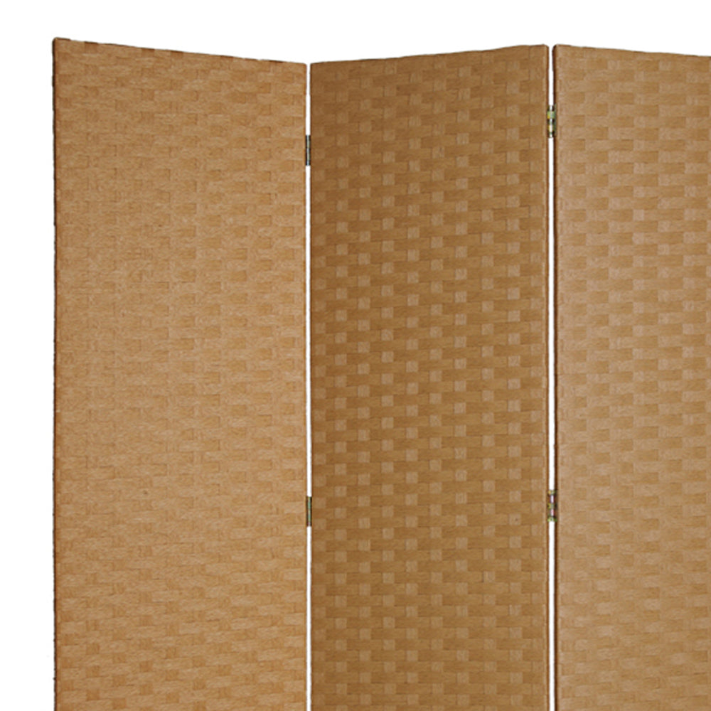 Wooden Foldable 3 Panel Room Divider with Streamline Design, Light Brown