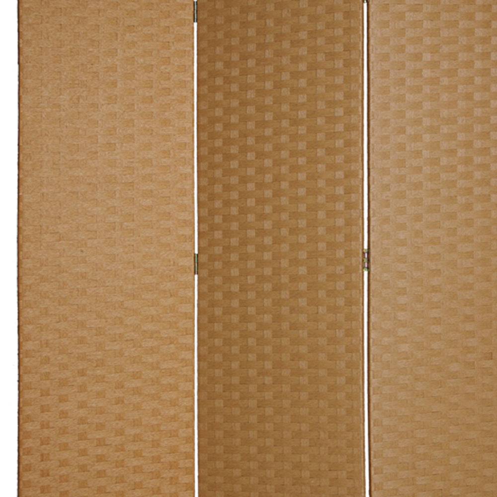 Wooden Foldable 3 Panel Room Divider with Streamline Design, Light Brown