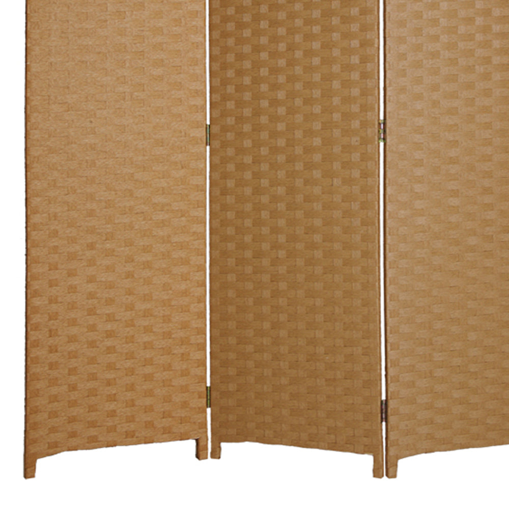 Wooden Foldable 3 Panel Room Divider with Streamline Design, Light Brown