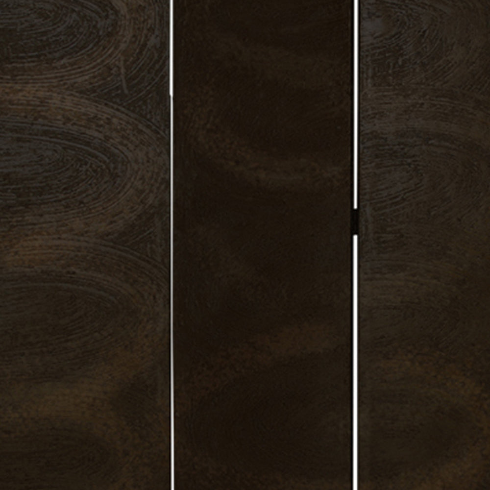 Foldable 3 Panel Canvas Room Divider with Swirl Details, Dark Brown