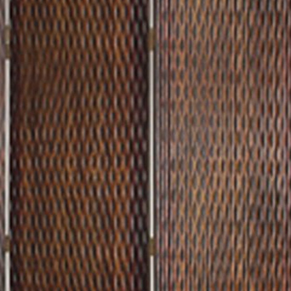 4 Panel Foldable Room Divider with Patterned Wood Panelling, Brown