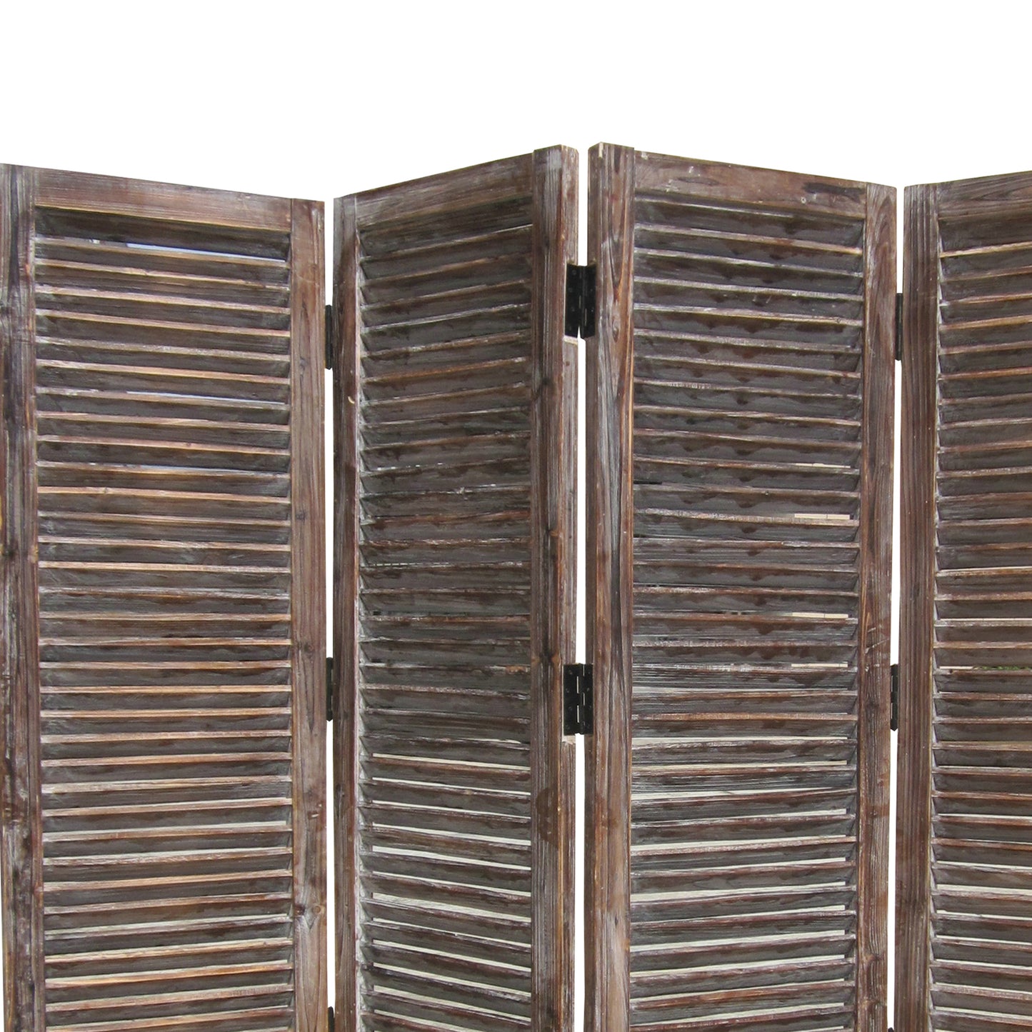 4 Panel Room Divider with Shutter Design, Weathered Brown