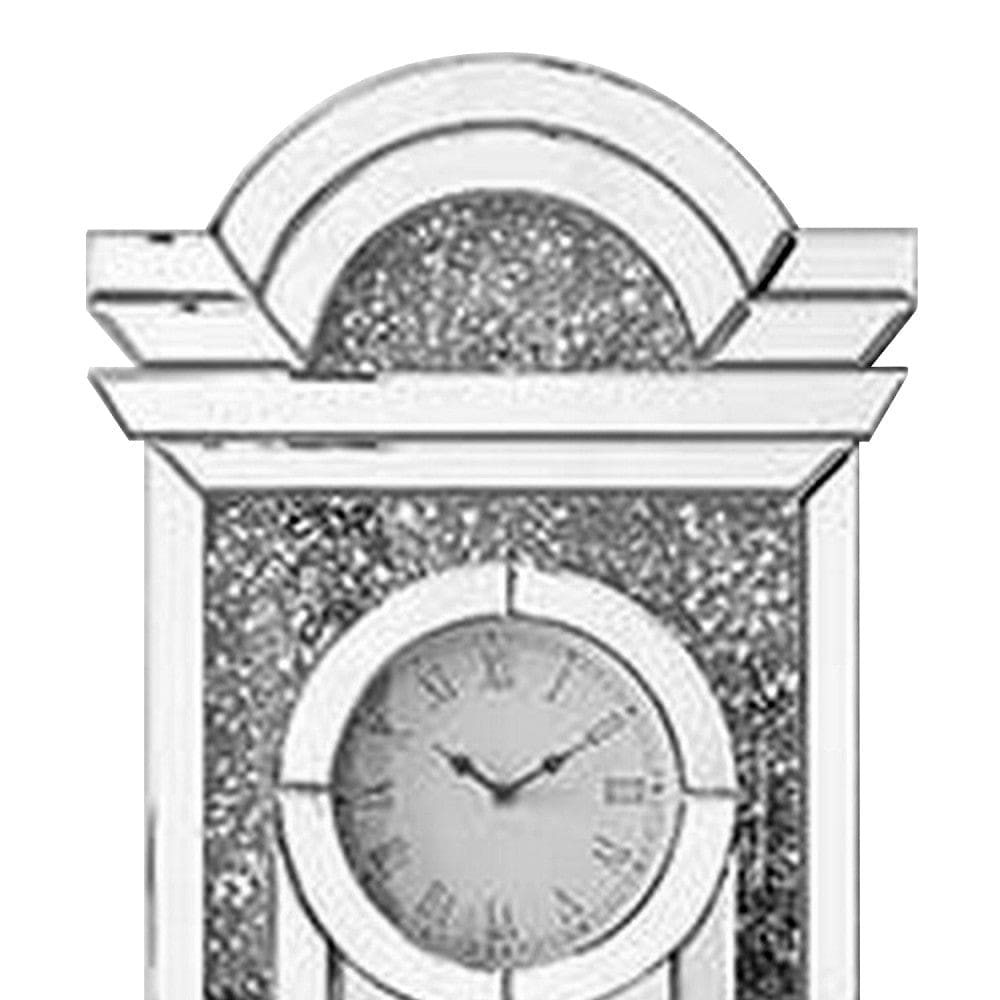 Wall Clock With Mirror Trim And Scalloped Top Silver