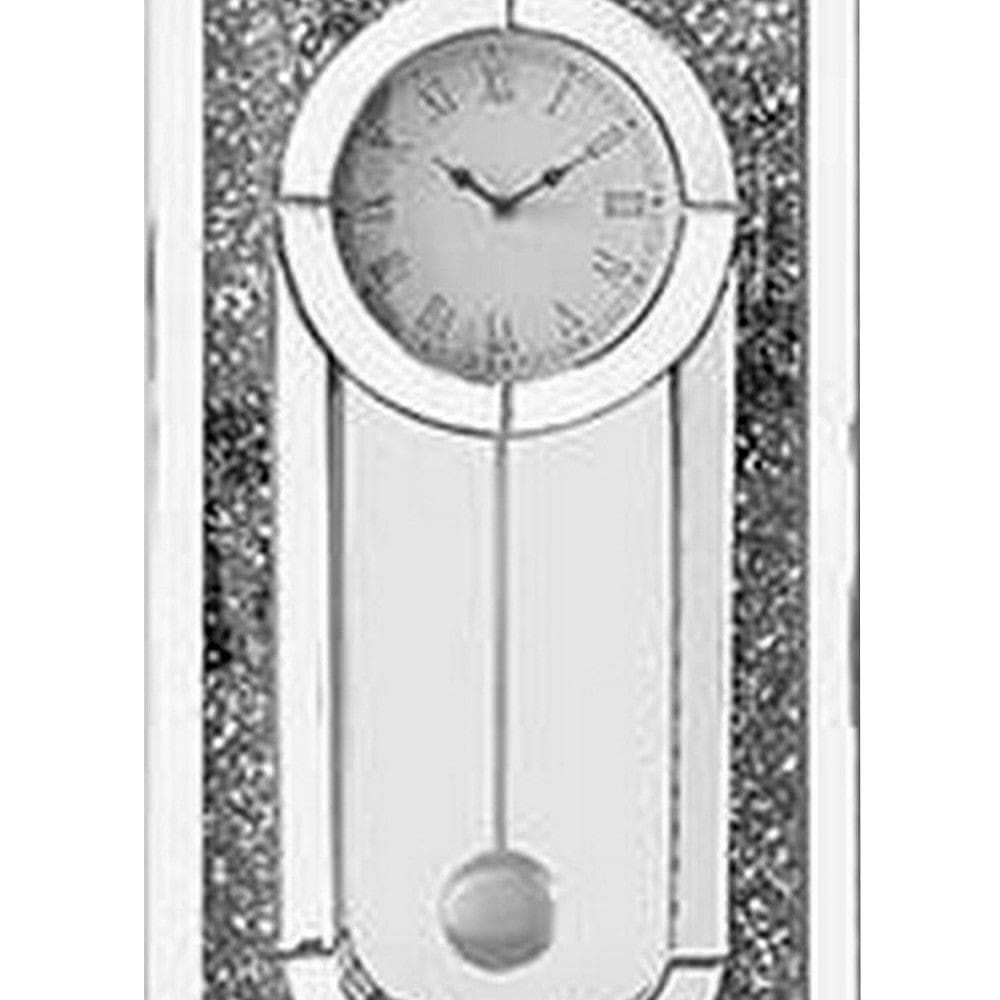 Wall Clock With Mirror Trim And Scalloped Top Silver