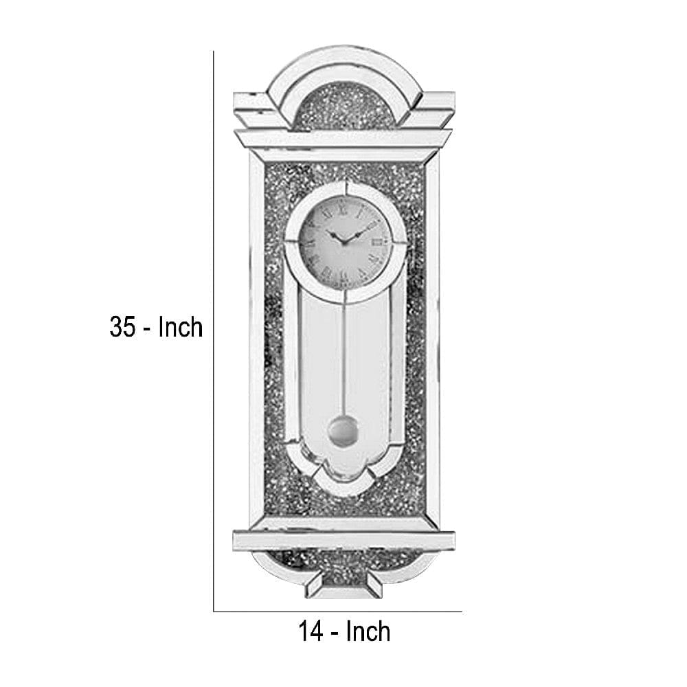 Wall Clock With Mirror Trim And Scalloped Top Silver