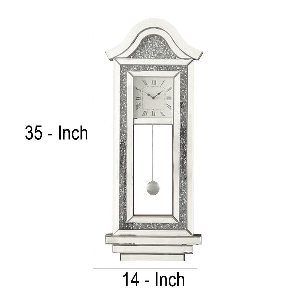 Wall Clock With Mirror Trim And Arched Top Silver