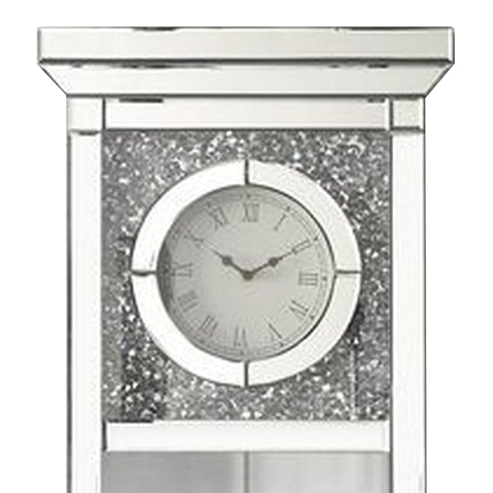 Pendulum Wall Clock With Mirror Trim And Molded Design Silver