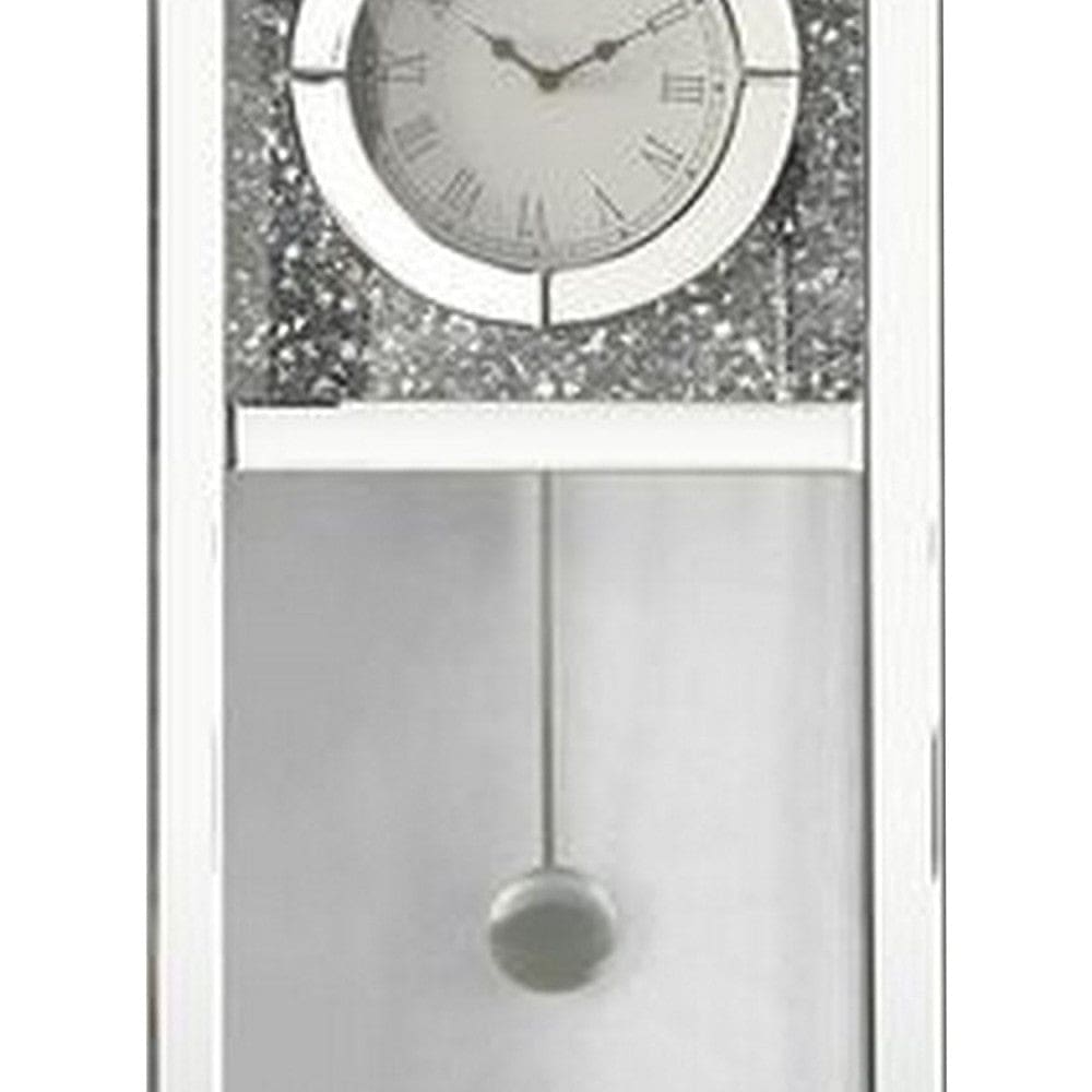 Pendulum Wall Clock With Mirror Trim And Molded Design Silver