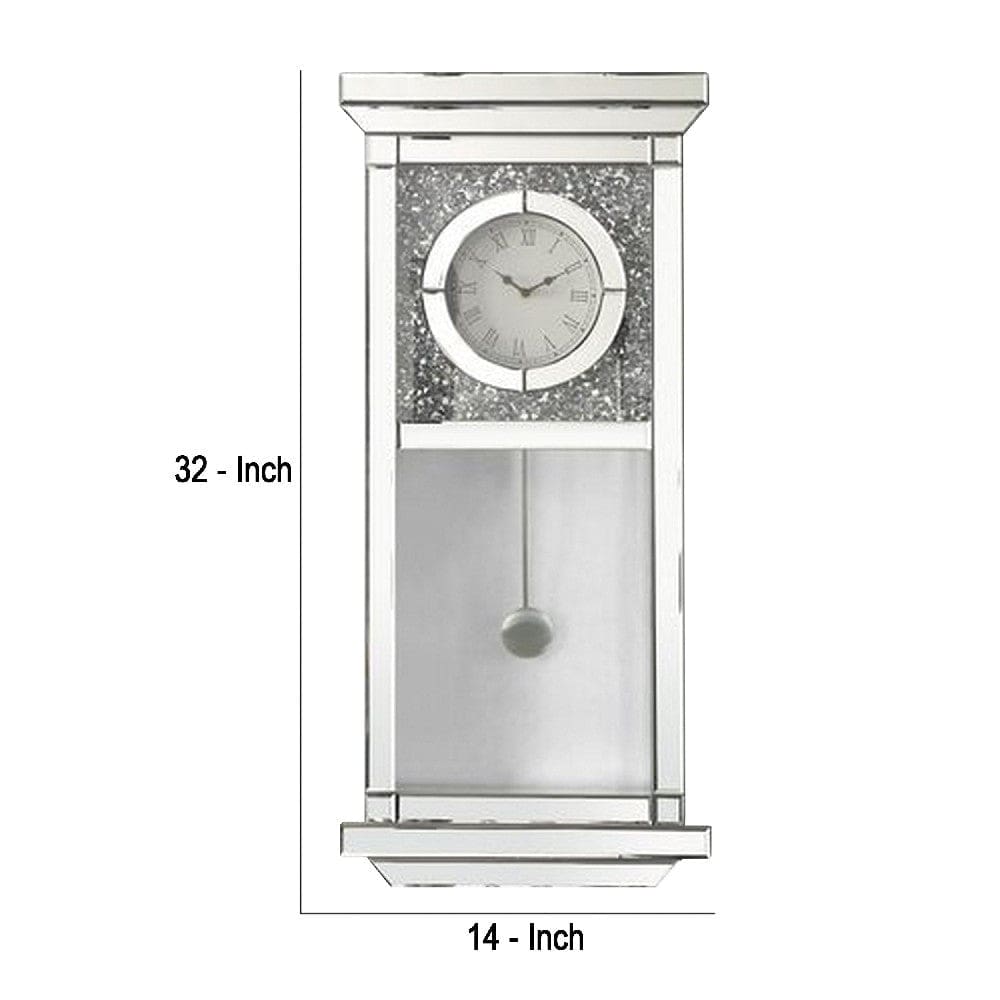 Pendulum Wall Clock With Mirror Trim And Molded Design Silver