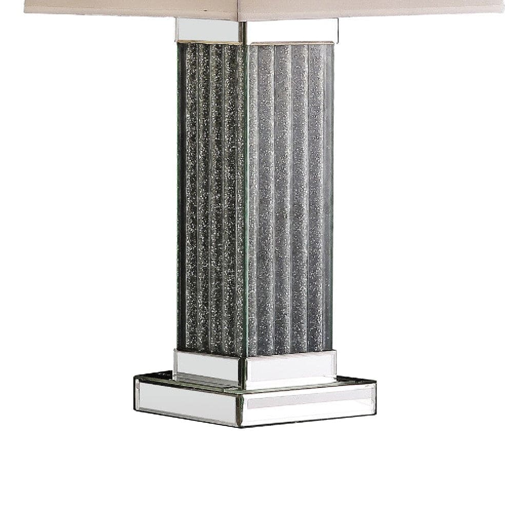 Table Lamp with Cuboid Shape and Faux Diamond Inlay Silver