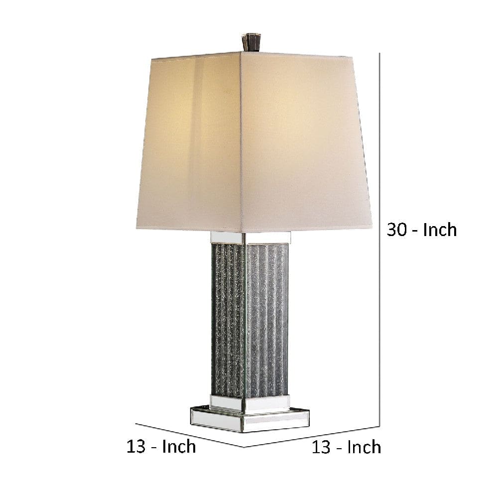 Table Lamp with Cuboid Shape and Faux Diamond Inlay Silver