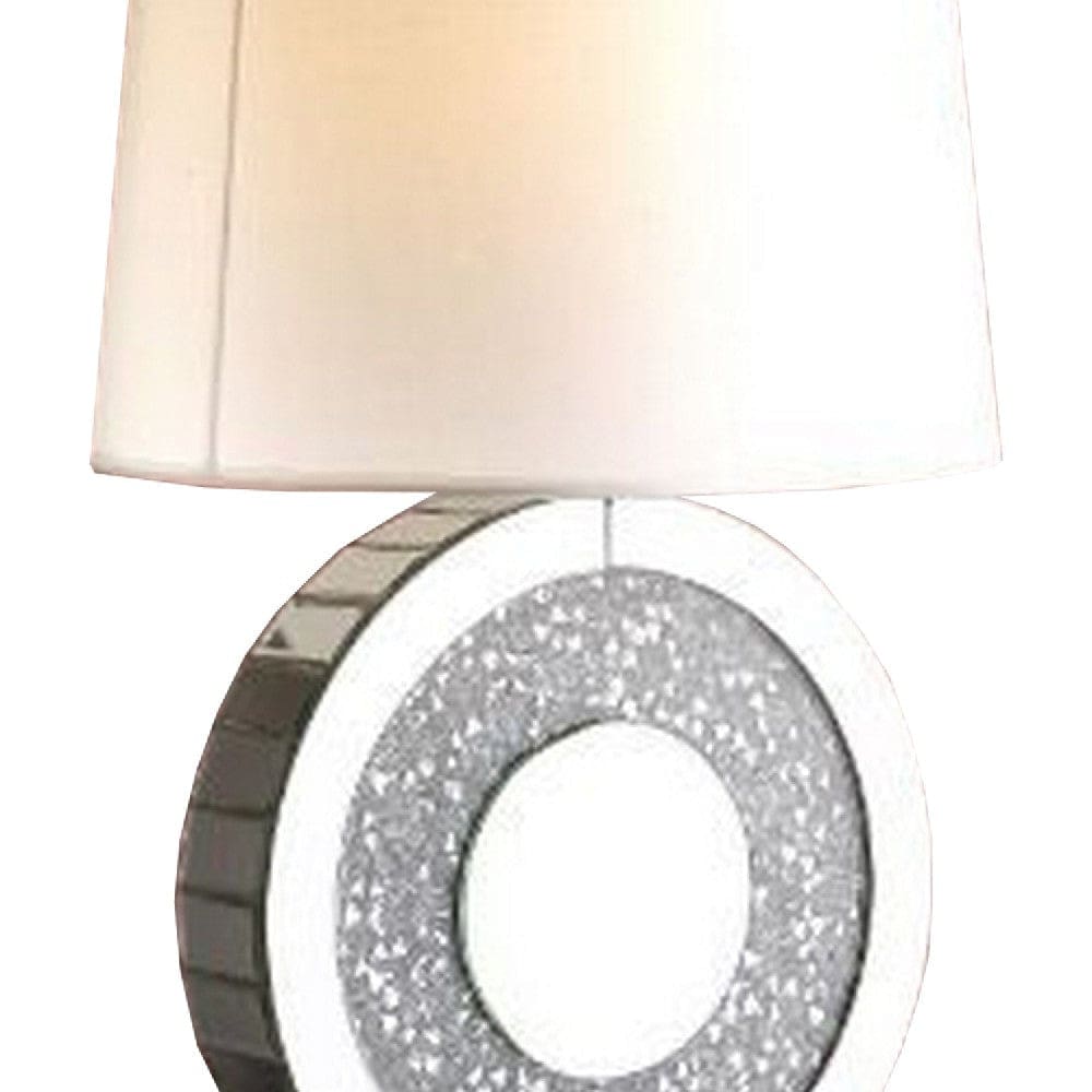 Table Lamp with Round Shaped Mirrored Base Silver