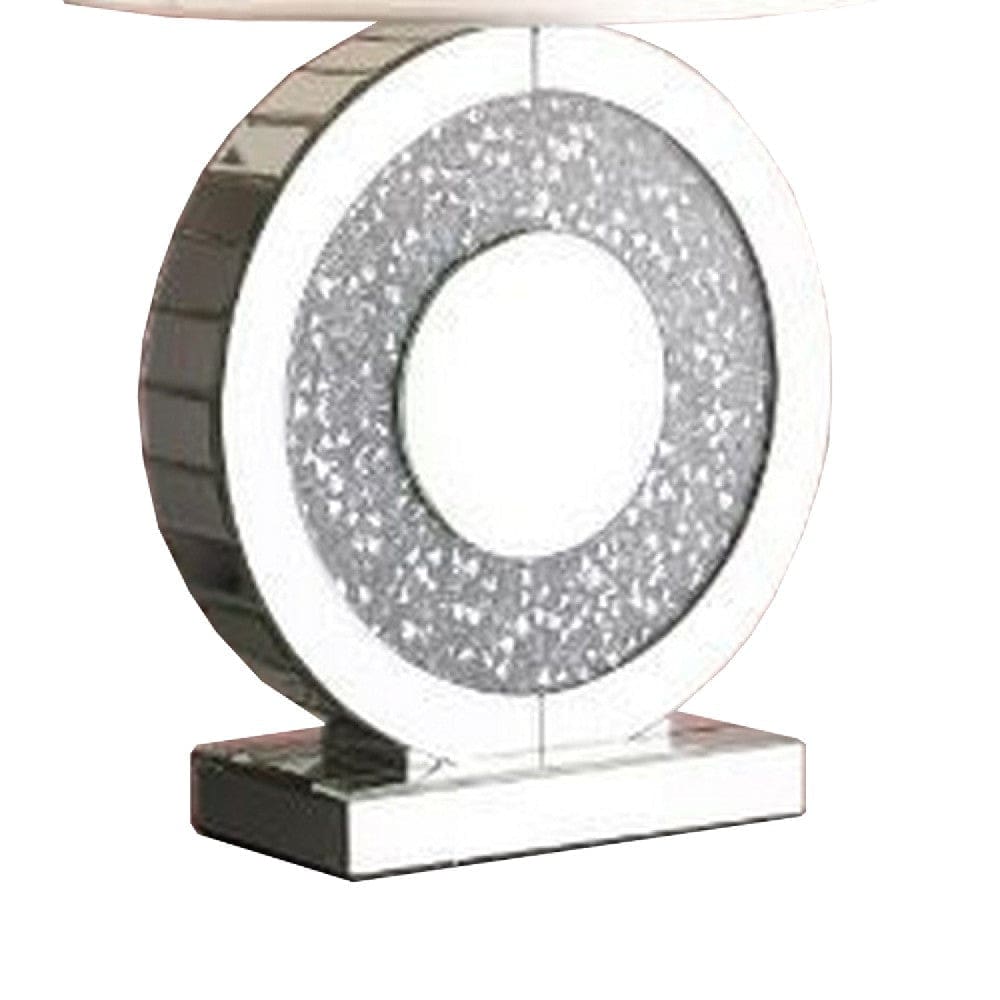 Table Lamp with Round Shaped Mirrored Base Silver