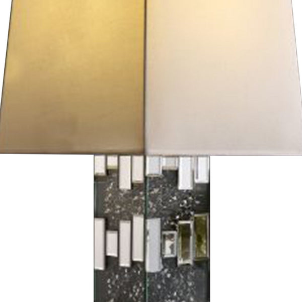 Table Lamp with Cuboid Shape and Mirrored Trim Silver