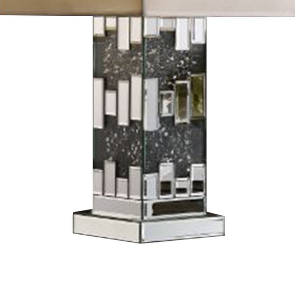 Table Lamp with Cuboid Shape and Mirrored Trim Silver