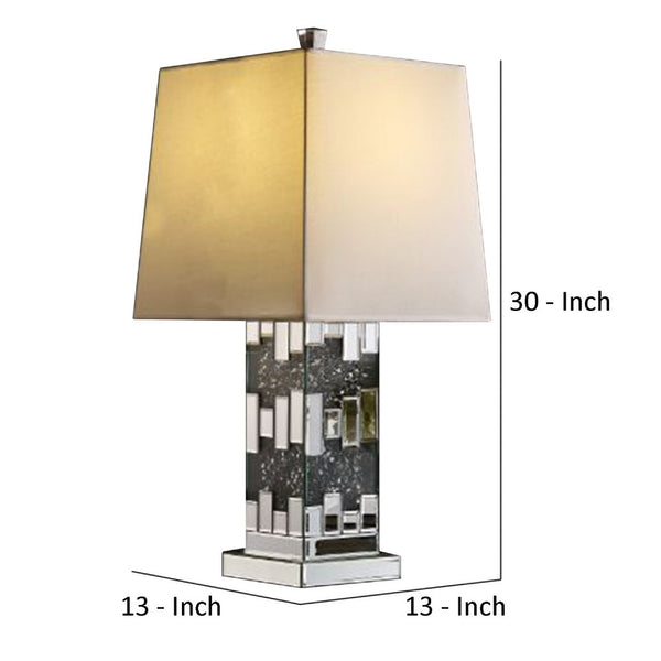 Table Lamp with Cuboid Shape and Mirrored Trim Silver