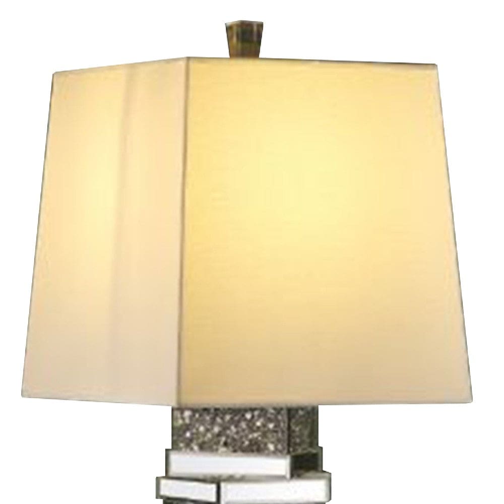 Table Lamp with Stacked Cuboid Shape and Faux Stones Inlay Silver