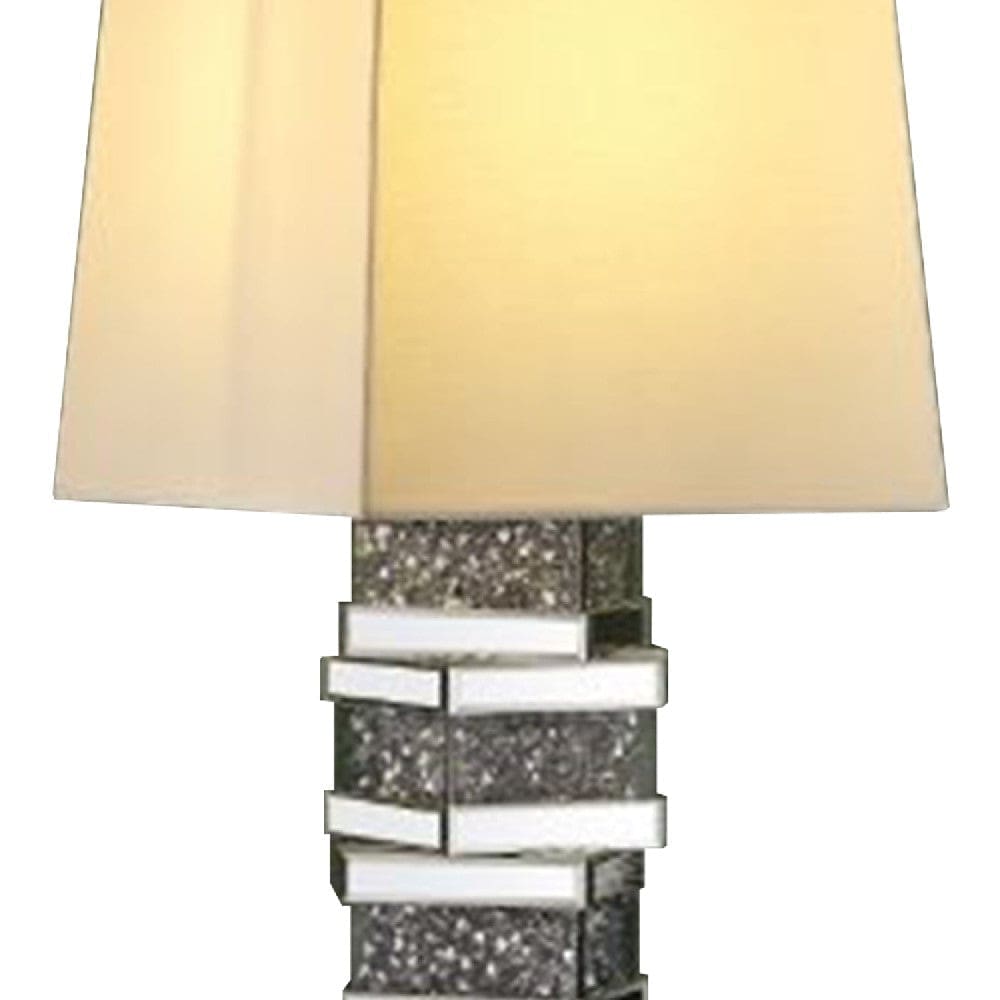 Table Lamp with Stacked Cuboid Shape and Faux Stones Inlay Silver