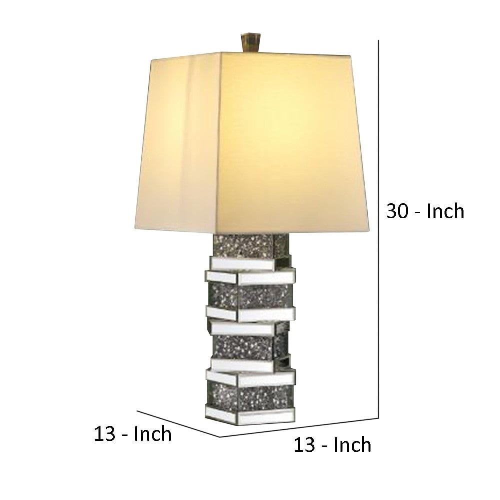 Table Lamp with Stacked Cuboid Shape and Faux Stones Inlay Silver