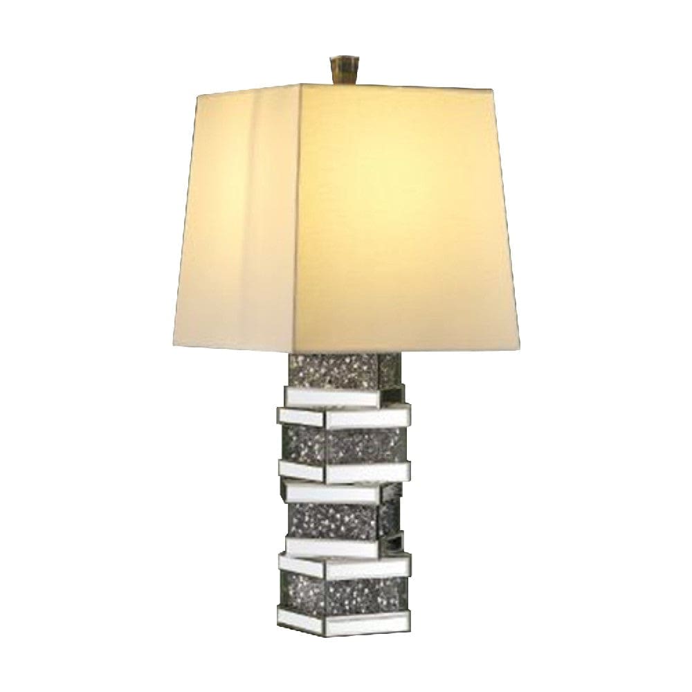 Table Lamp with Stacked Cuboid Shape and Faux Stones Inlay Silver