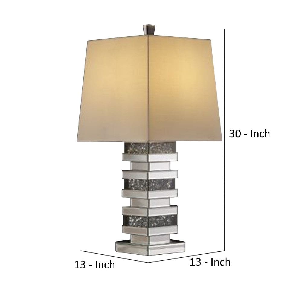 Table Lamp with Stacked Pedestal Mirrored Base Silver