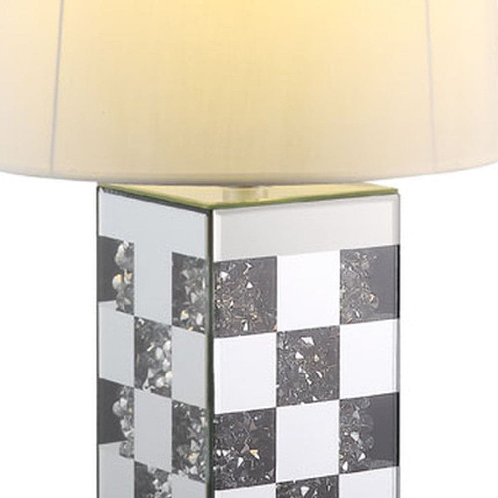 Table Lamp with Checkered Faux Diamond Inlay Silver