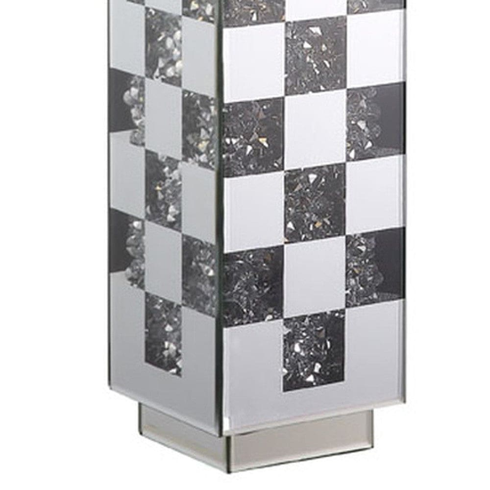 Table Lamp with Checkered Faux Diamond Inlay Silver