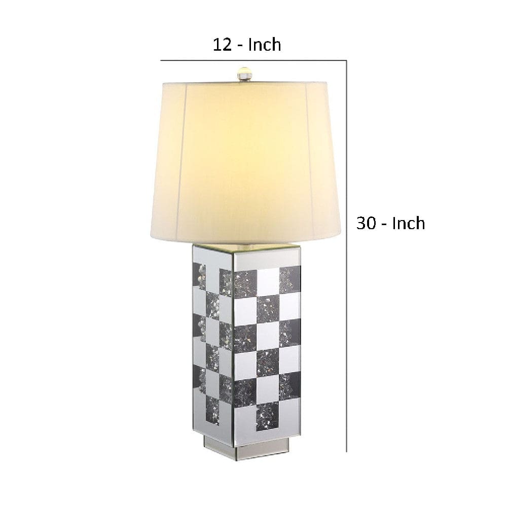 Table Lamp with Checkered Faux Diamond Inlay Silver