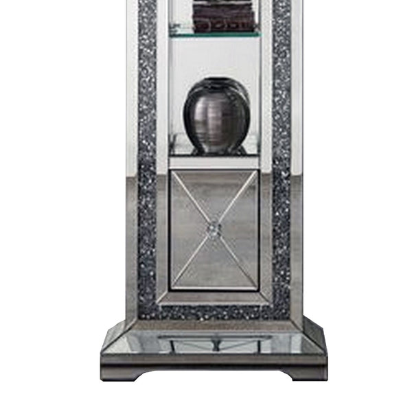 Mirrored Grandfather Clock With 1 Drawer And Faux Diamonds Silver