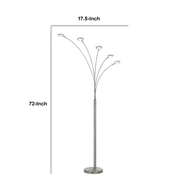 72 Inch Arched Floor Lamp With 5 Branched Led Lights Silver