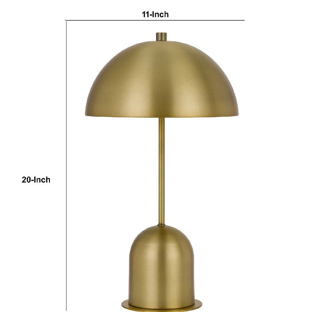 20 Inch Metal Accent Table Lamp with Dome Shade Brass
