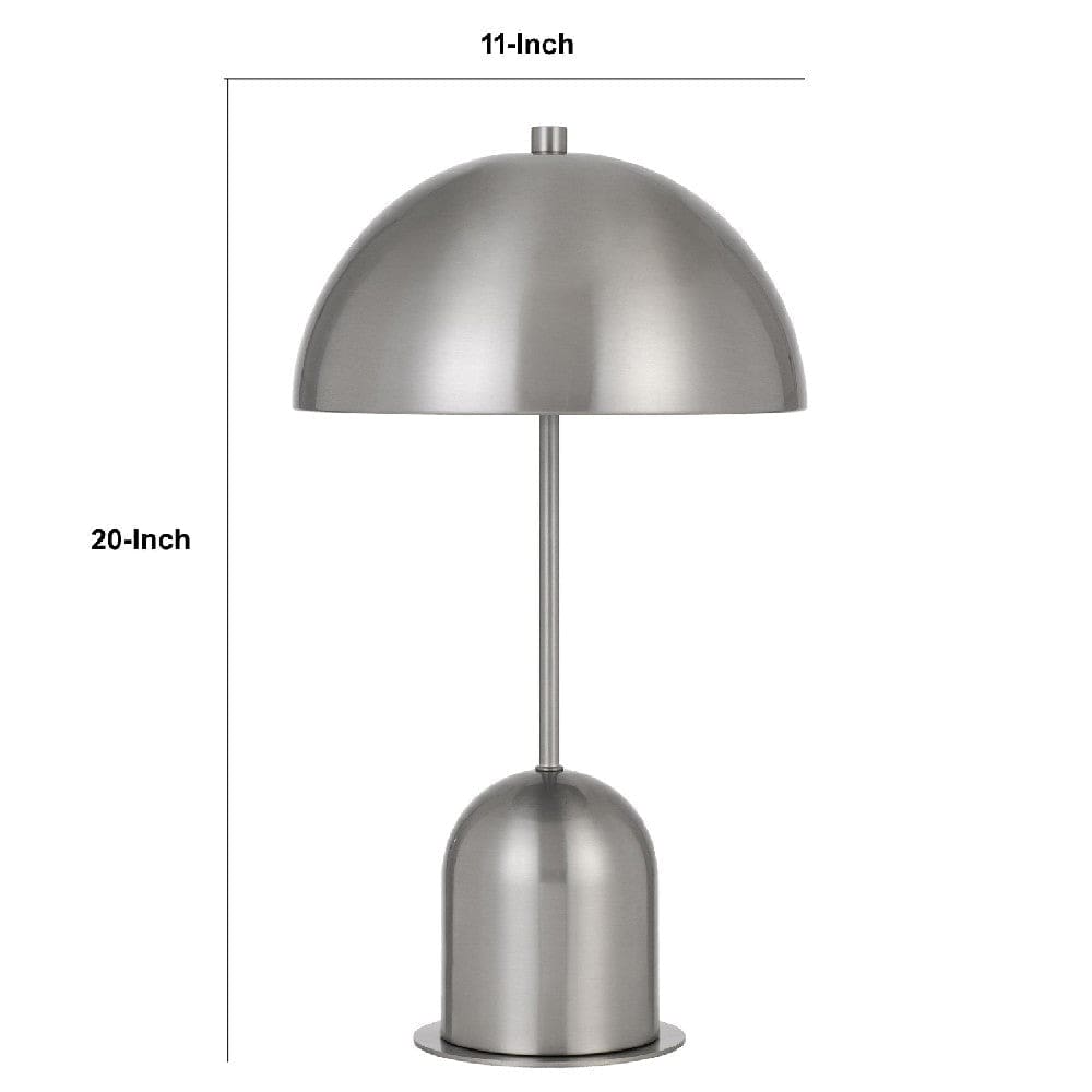 20 Inch Metal Accent Table Lamp with Dome Shade Silver