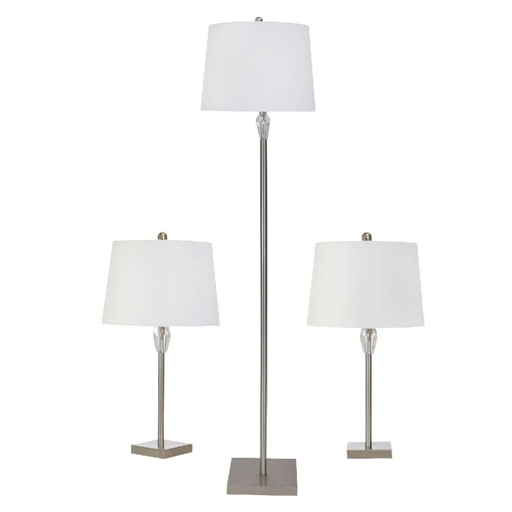 61 Inch 3 Piece Metal Floor Lamp And Table Lamps Set Silver