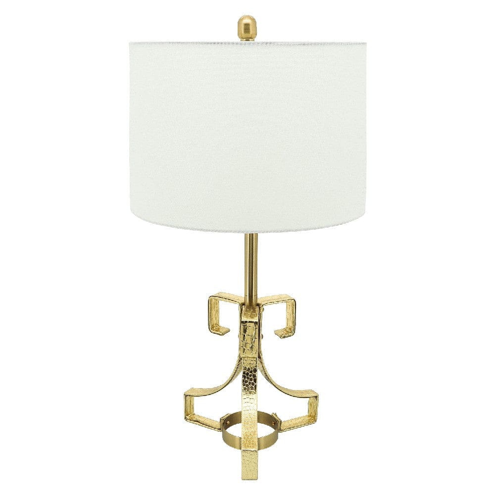 29 Inch Table Lamp with Scrolled Accents Drum Shade Gold