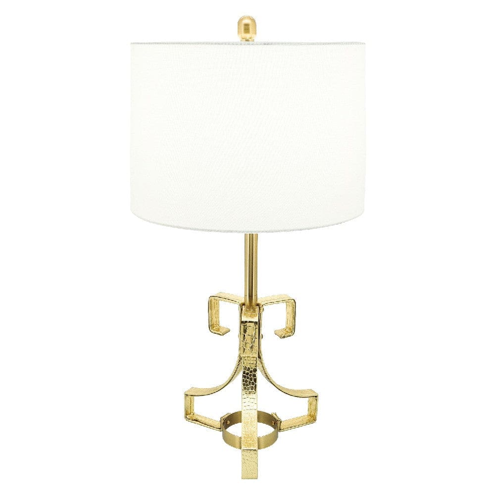 29 Inch Table Lamp with Scrolled Accents Drum Shade Gold