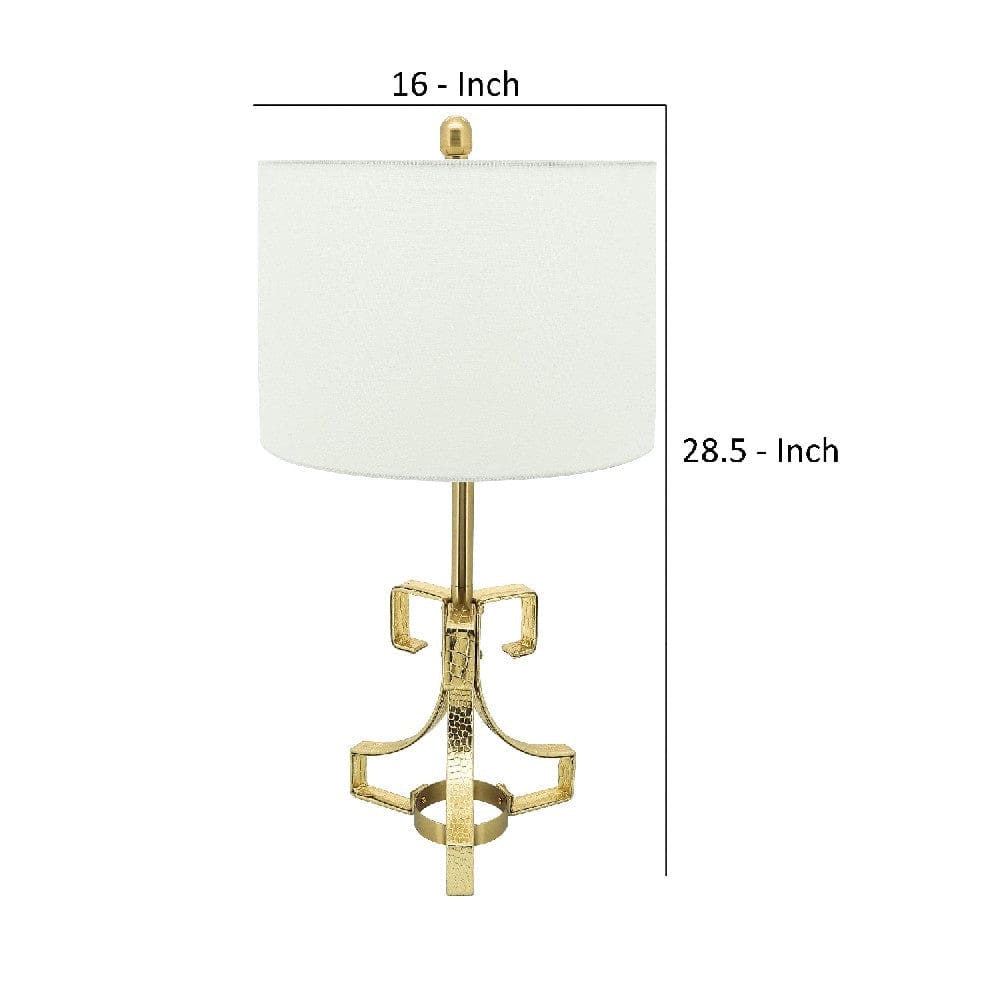 29 Inch Table Lamp with Scrolled Accents Drum Shade Gold