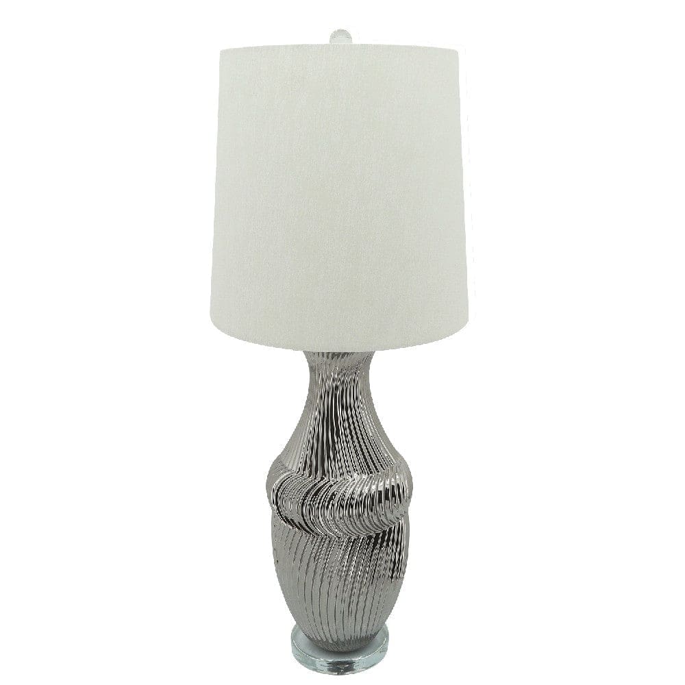 36 Inch Table Lamp with Metallic Spiral Design Silver