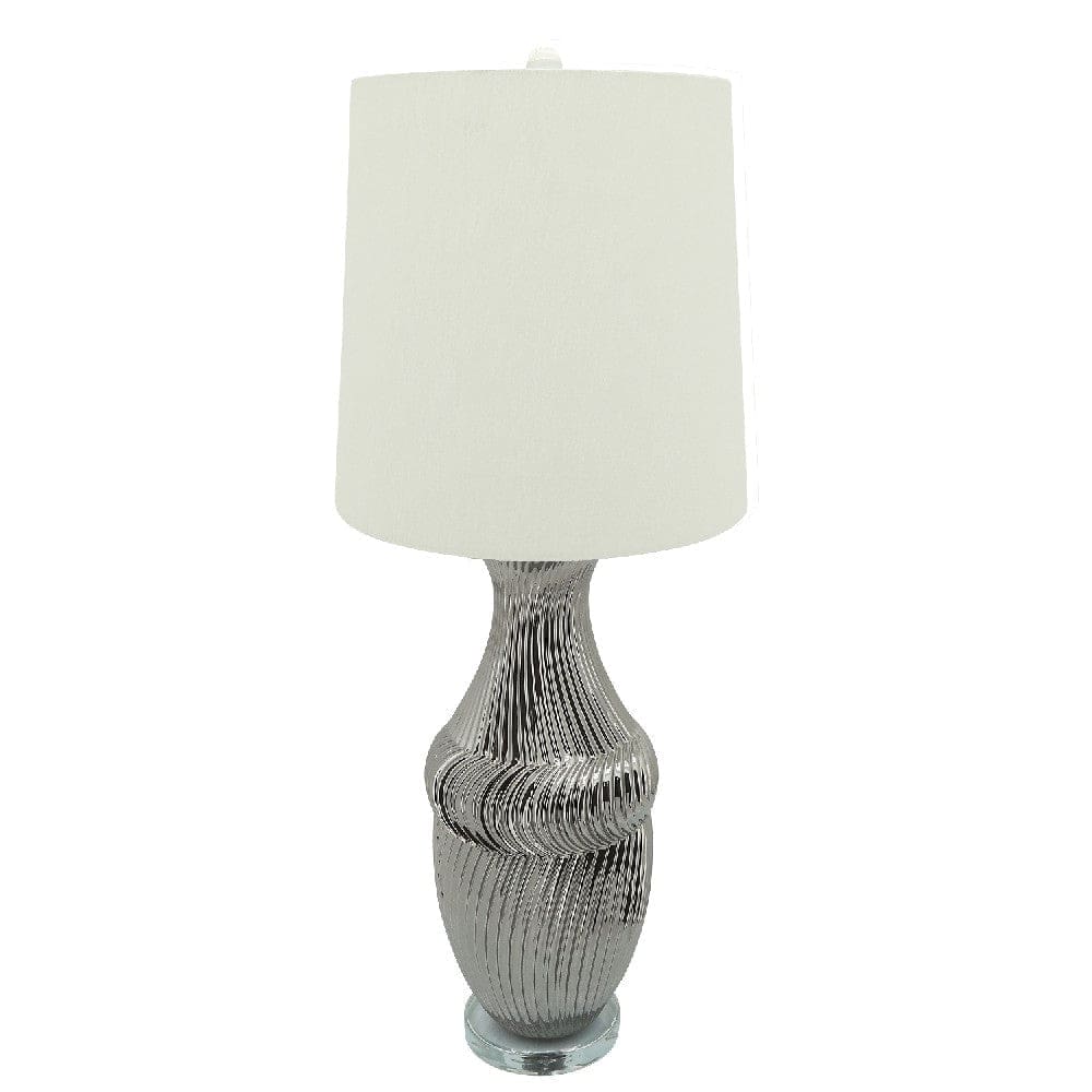 36 Inch Table Lamp with Metallic Spiral Design Silver